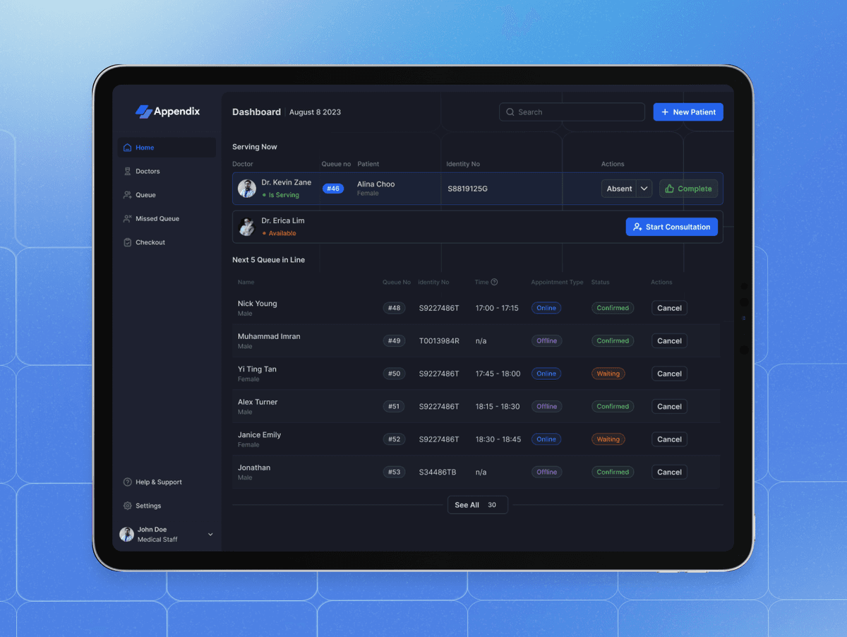 Appendix Medical Platform (Dark Mode)